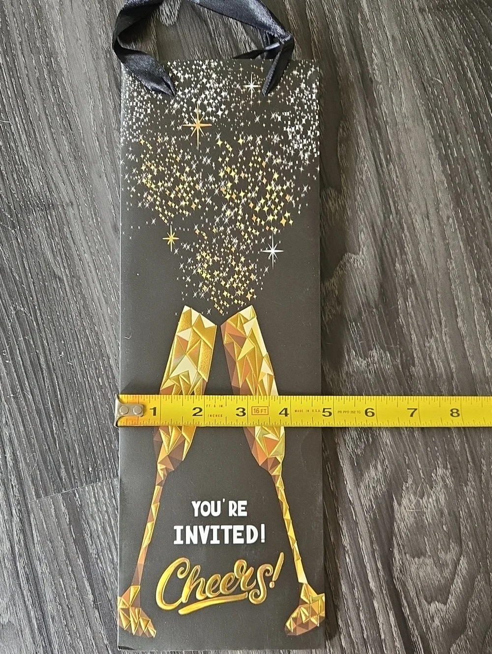 Cheers! Black & Gold Wine Gift Bag - You're Invited